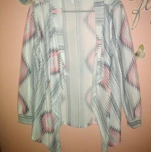 Aztec/Tribal Print Pastel Asymetrical Cardigan